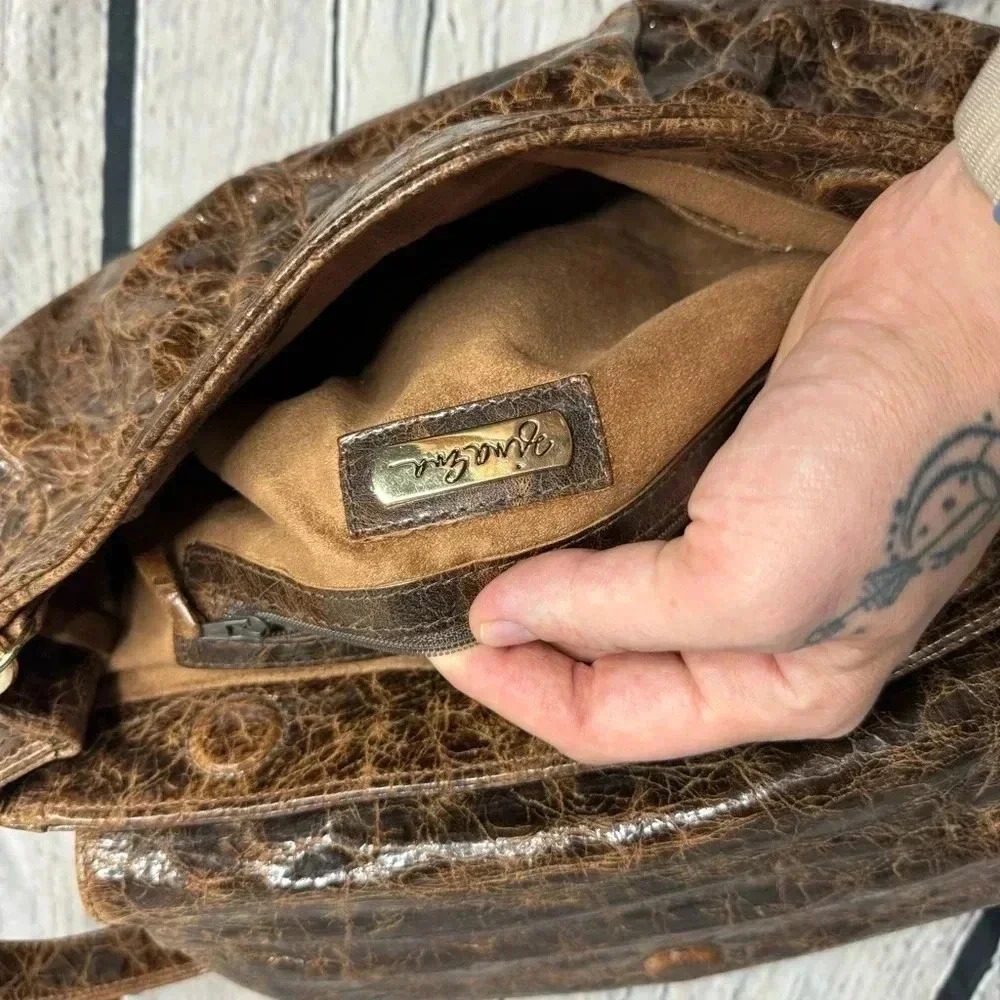 Zina Eva Brown Leather Suede Shoulder Bag - Picture 13 of 13